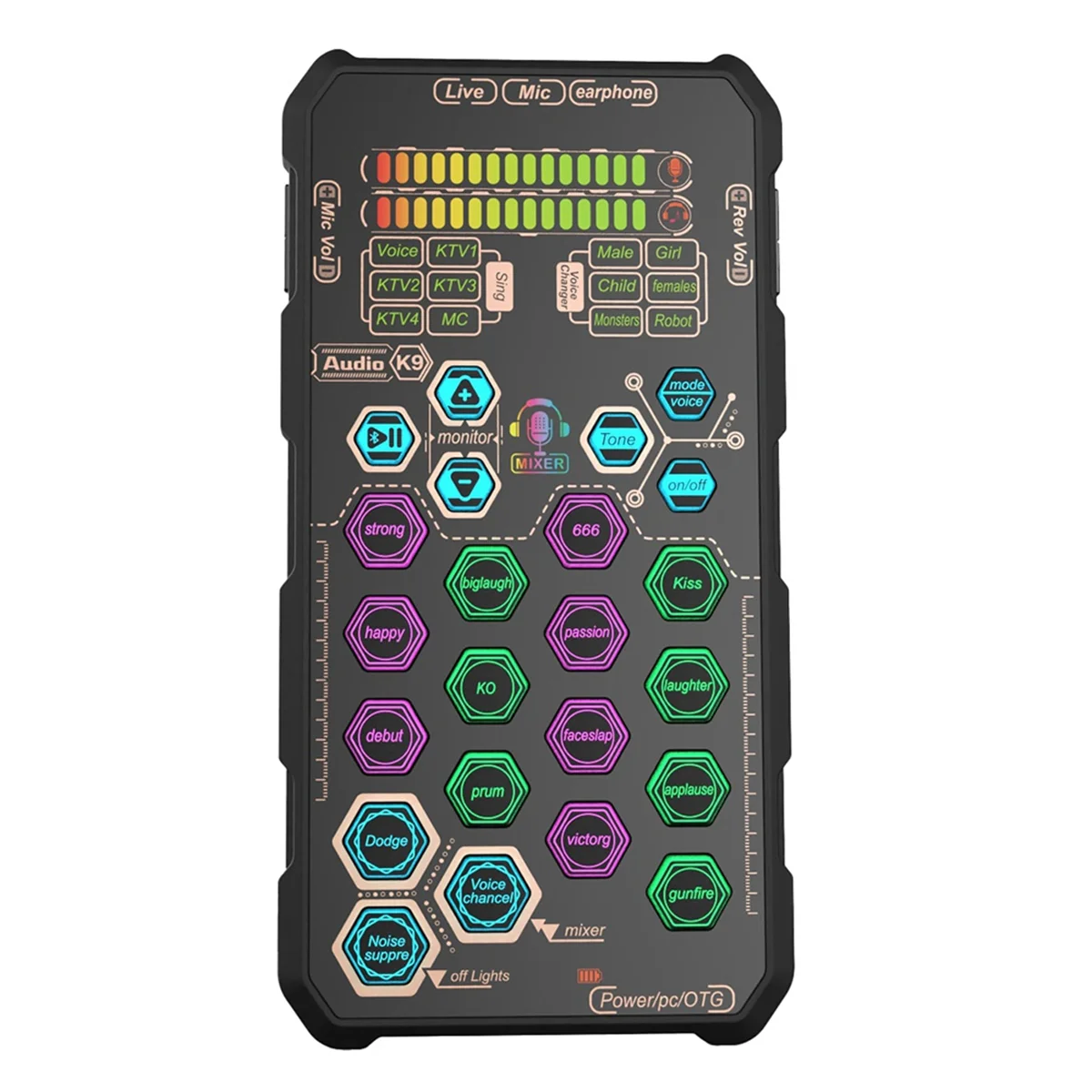 

ABAB Live Sound Card Handheld Outdoor Portable Digital Signal Processing Sound Card Effect Device Audio Mixer
