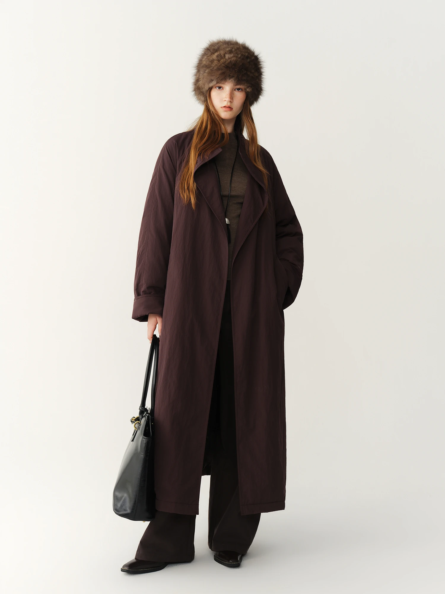 FSLE 2026 Winter Women's Commute Stand Collar Direct Down Fill Trench Inspired Down Mid Long Puffer Coat Warm Quilted Outerwear