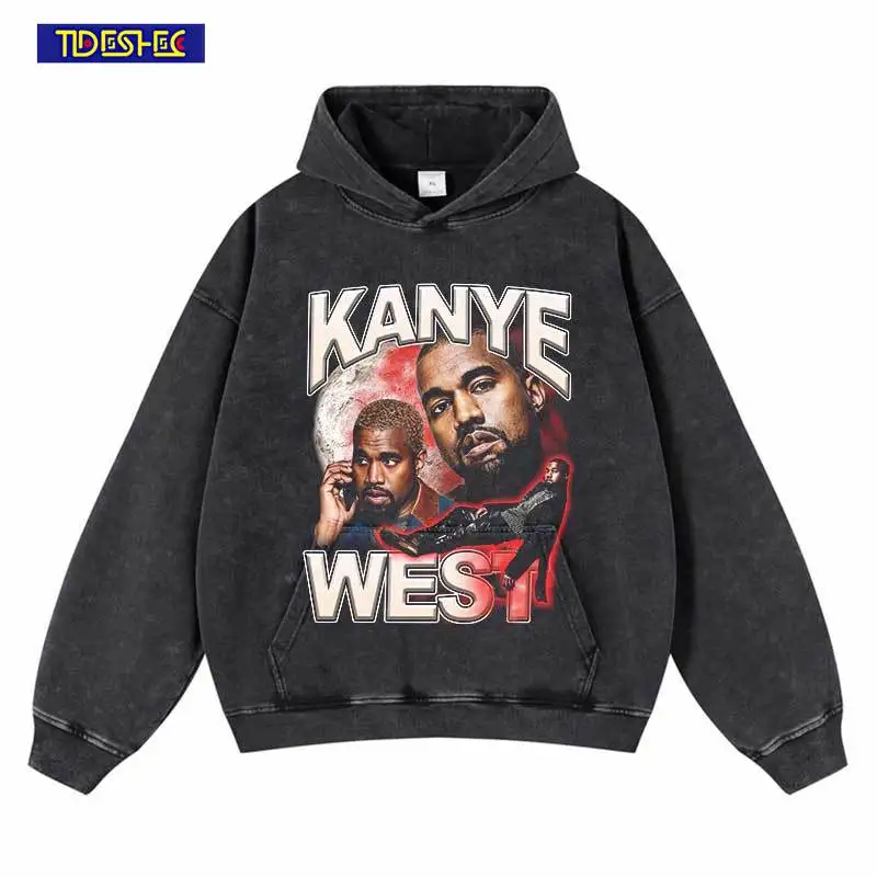 

TIDESHEC Hip Hop Y2K Hoodie Washed Black Sweatshirt Streetwear 2024 Fashion Pullover Harajuku Male Portrait Hooded Hoodies