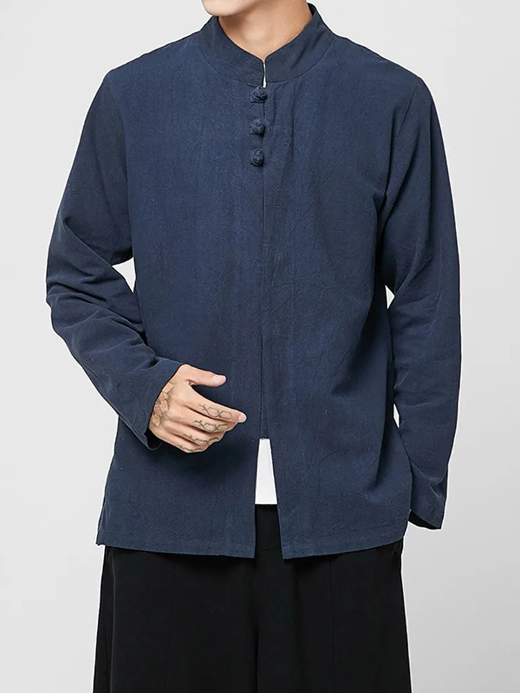 

Мужская рубашка свободного кроя с длинным рукавом в китайском стиле, устойчивая к сминанию, дышащая, влагоотводящая, для весенне-осеннего сезона