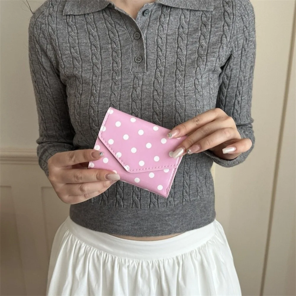 Compact Polka Dot Wallet Smooth Surface Wear Resistant Coin Clutch Purse Multiple Slots Mini Size Women's Card Holder Portable