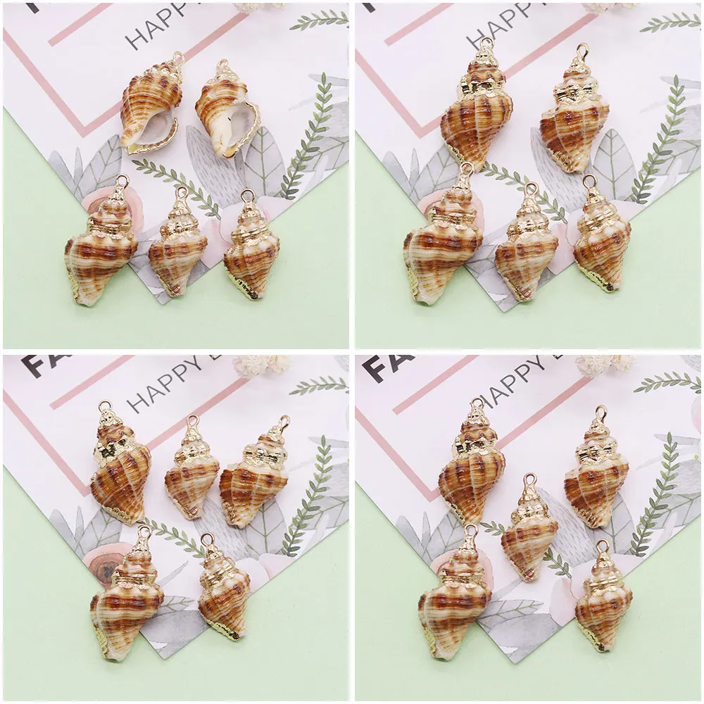 Natural Shell Pendants for Necklaces Spiral Snail Conch Gold Plated Charm for Jewelry Making Handmade DIY Necklace Accessories