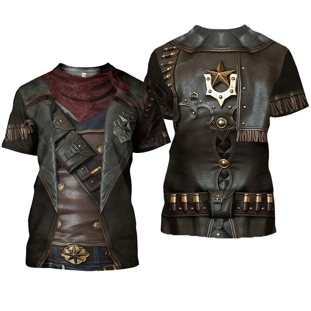 2024 New Summer Knight Medieval Armor 3D Printed T-shirt Harajuku Short Sleeve T-shirt