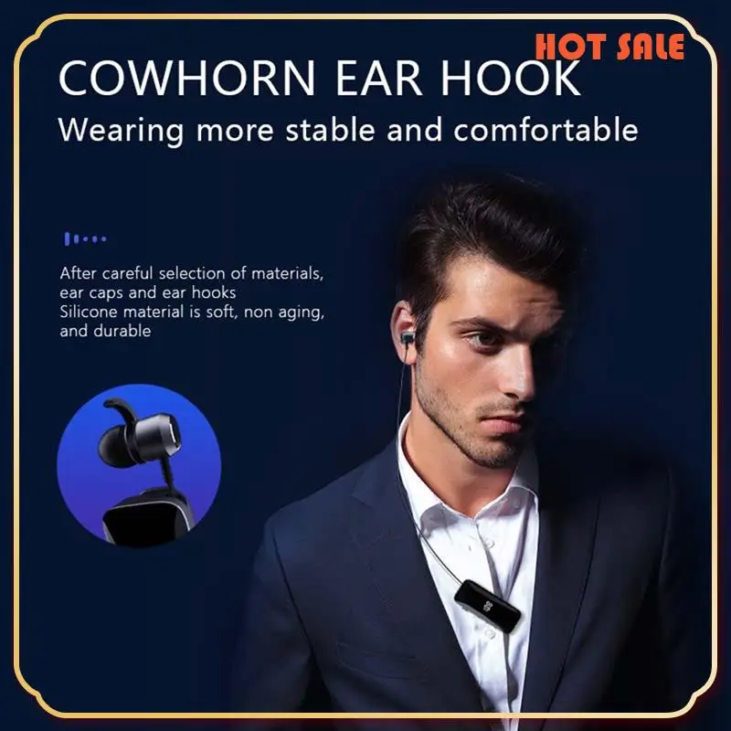 ABFA LED Power Digital Display Bluetooth Wireless Headphones Retractable Collar Clip Single Headset Retractable With Wire Easy T