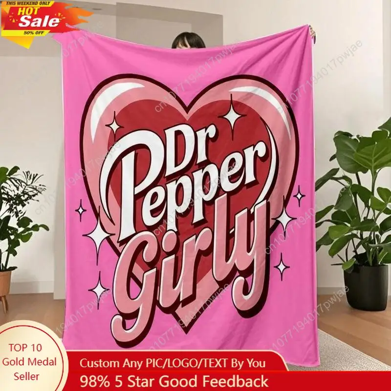 Dr. Pepper Soft Flannel Throw Blanket - Cozy Warm For Couch Bed Office Travel - Perfect Gift For Christmas Custom Blankets