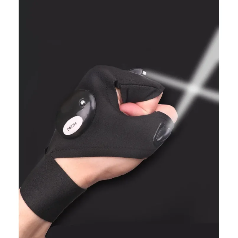 LED Half Finger Glove for Men Women Outdoor Waterproof Night Fishing Bait Cycling Running Flashlight Durable Fingerless Gloves view 4