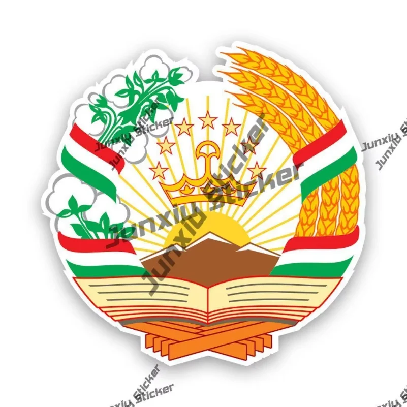 

Tajik Emblem Decal Coat of Arms of Tajikistan Roundel Flag Outline UV Protected Shield Sticker for Car SUV Bike Laptop Truck