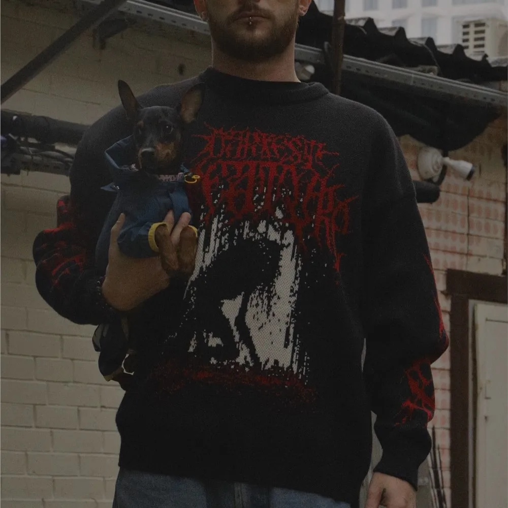 남성용 스웨터 Y2K 데스블룸 니트 오버사이즈 풀오버 점퍼 겨울 고스 그래픽 스트리트웨어 여성 탑 레트로 자수 의류