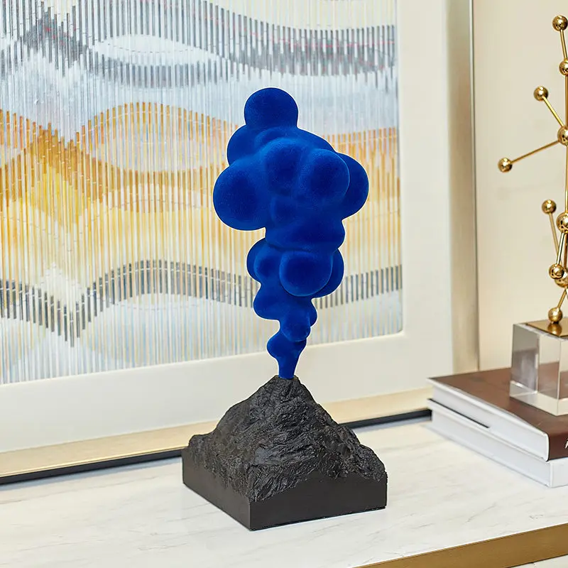 Klein Blue Abstract Volcanic Cloud Sculpture,Modern Art Home Decor for LivingRoom Studio,Unique Handmade Artistic Display Piece
