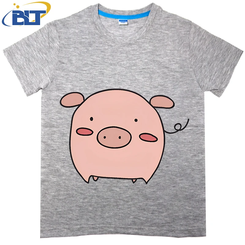 Little Pink Piggy printed kids T-shirt, summer cotton short-sleeved casual top, suitable for both boys and girls