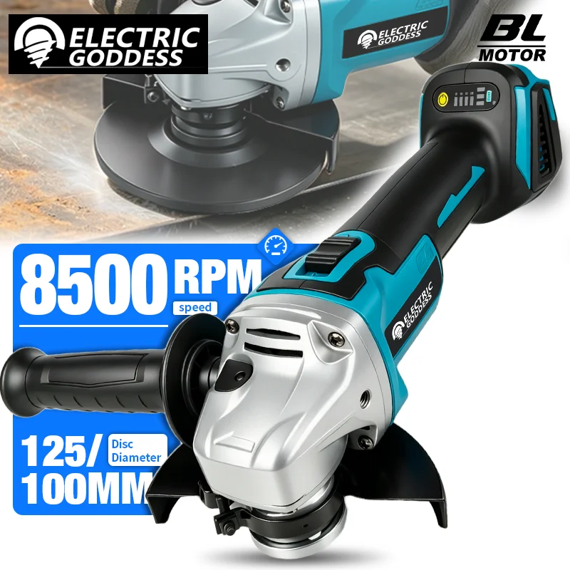 Electric Goddess 125/100mm Brushless Angle Grinder Polishing Machine Cordless Angle Grinder For Makita 18V Battery Pin
