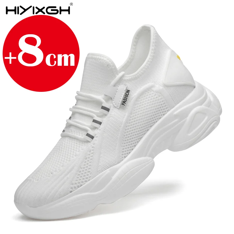 

Мужские туфли-лифты с дышащей белой сеткой, увеличивающие рост на 6/8 см, невидимые летние черные спортивные туфли, увеличивающие рост