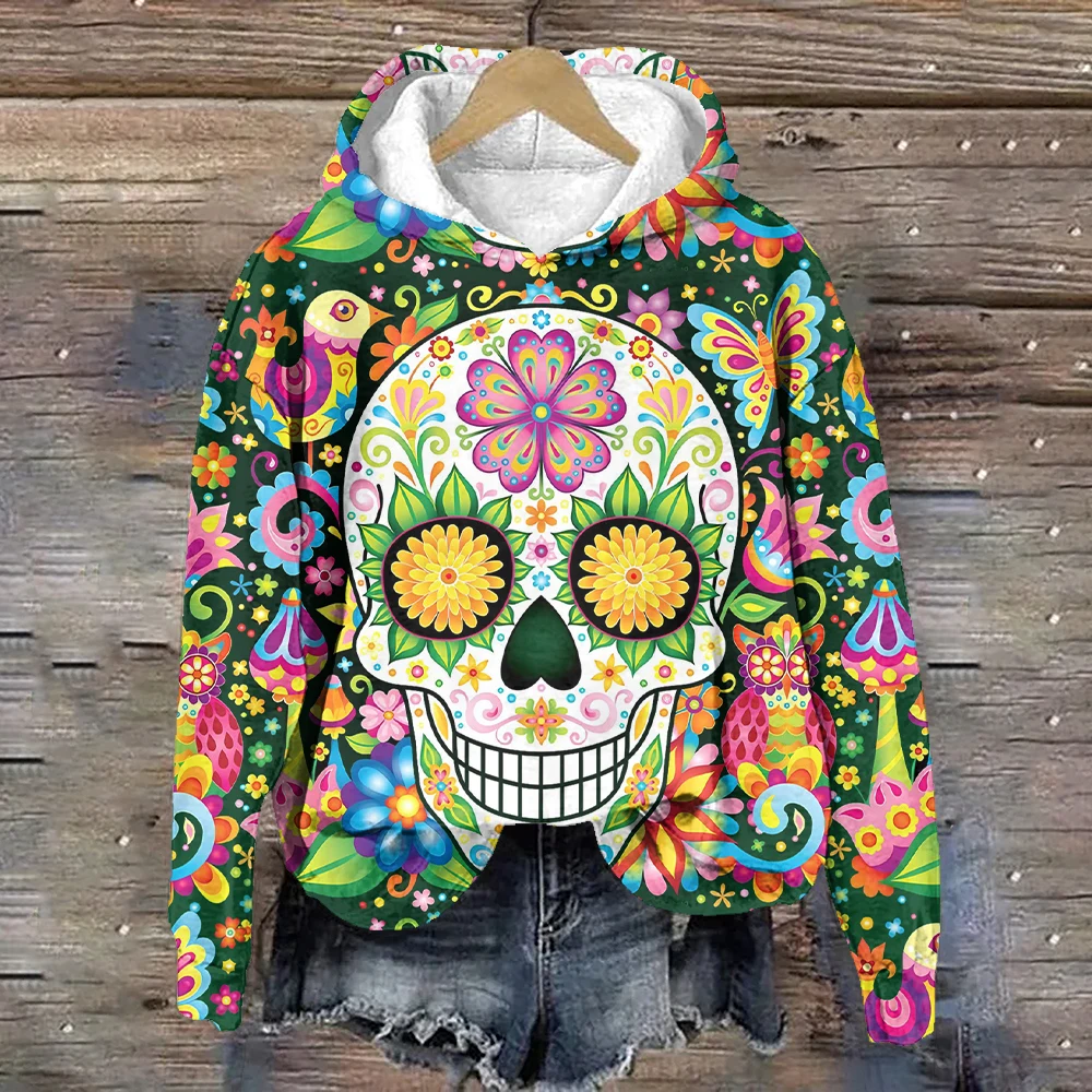 Day of the Dead Pullover Hoodies Fashion Skulls Print Designer Women Clothing Tops Autumn Loose Trend Women\'s Sweatshirts