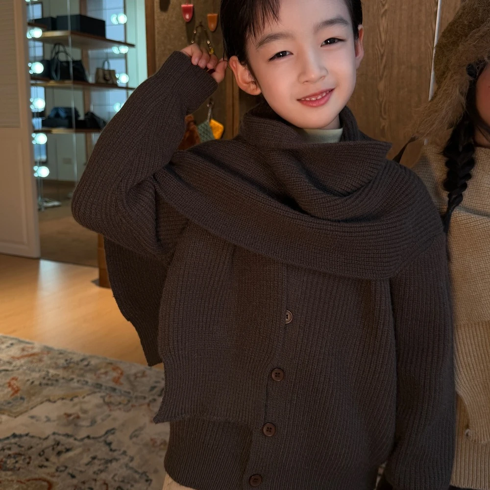 Girls Sweater 2026 Spring and Autumn New Children's Clothing Korean Style Girl Baby Thickened Design Shawl Sweater