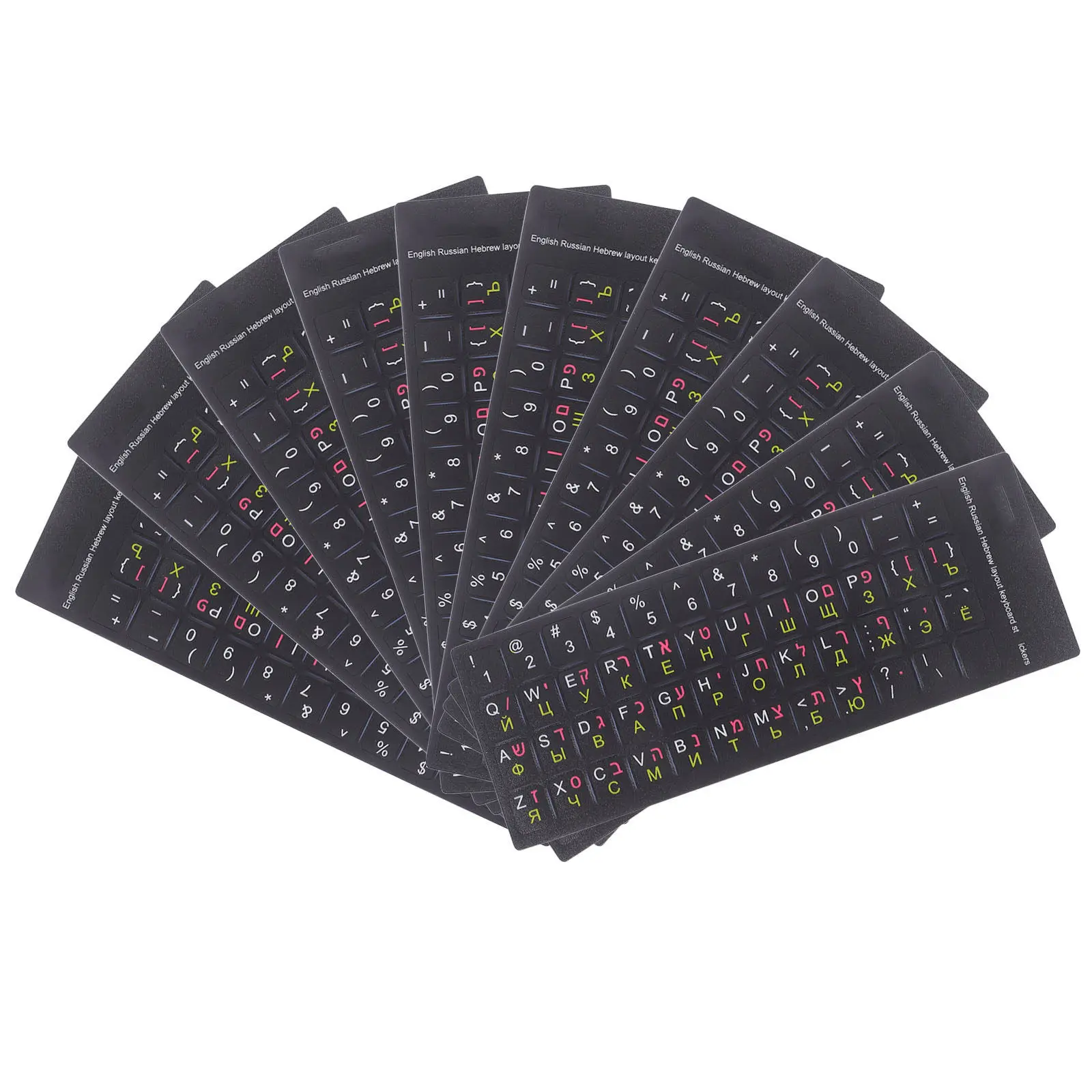 

10 Sheets Keyboard Stickers English Hebrew Russian Multilanguage Ultra-Thin Precise Laptop Computer Typing Key Labels