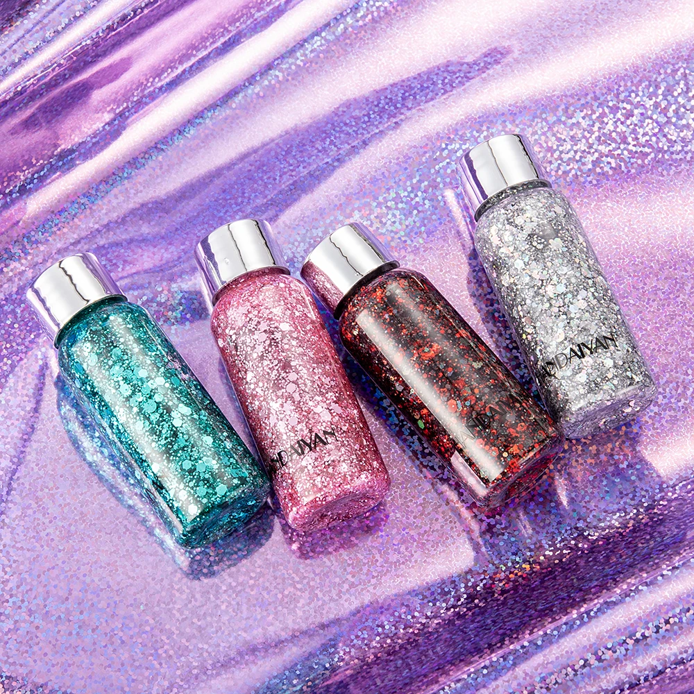 Body Glitter Gel,Mermaid Sequin Chunky Glitter Face Hair Nail Lip Glitter Gel Lasting Sparkling Lotion Glitter Liquid Eye Makeup