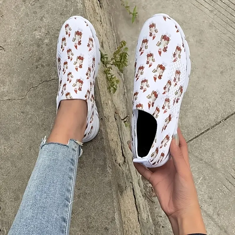 Buty damskie drukuj oddychające sneakersy kobieta Slip-on Light antypoślizgowe mieszkania damskie miękkie dno obuwie sportowe dla kobiet