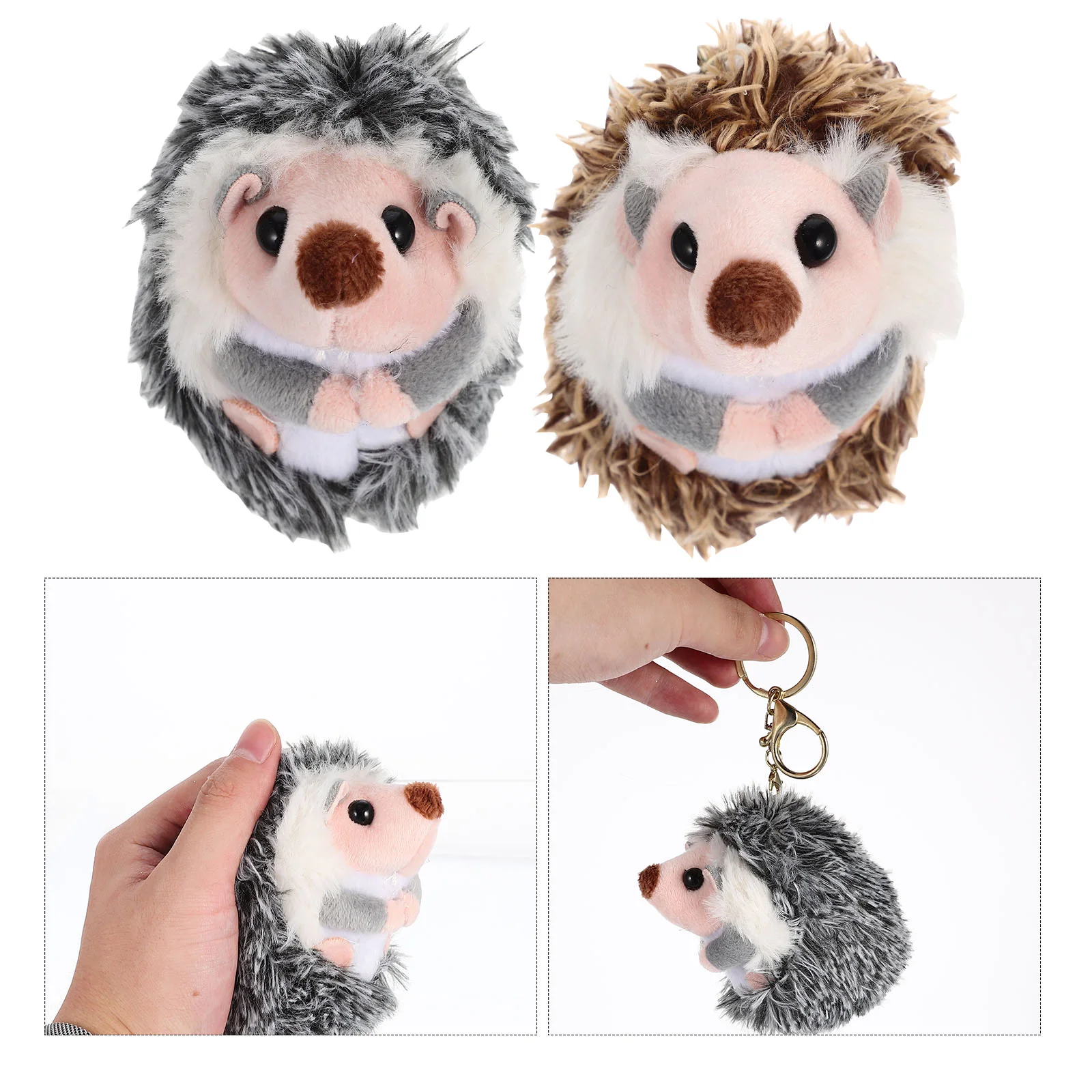 2 Pcs Car Key Holder Chain Plush Pendants Stuffed Hedgehog Keychain Ring Animal Child