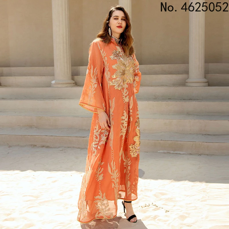 Embroidered Moroccan Caftan For Occasions Dubai Woman Habaya Ramadan Jalabiya Kandora Arab Muslim Jilbeb Eid Dress Saudi Abaya