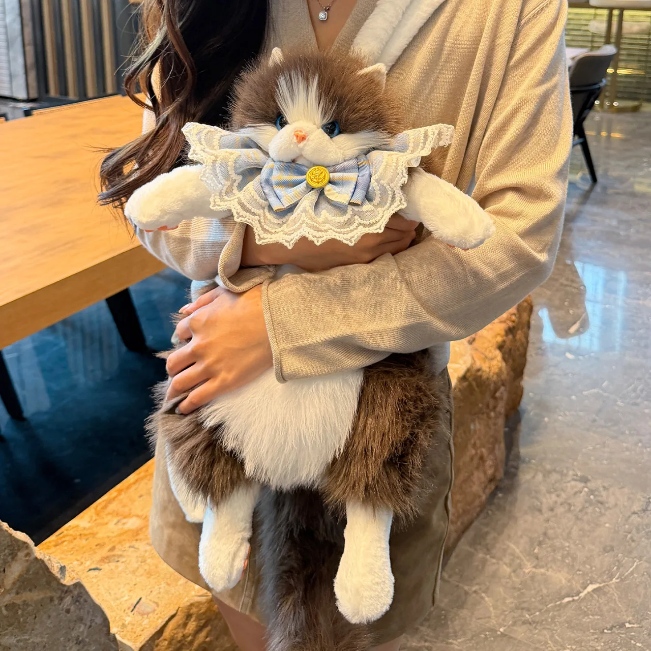 Cute Cat Shaped Backpacks Harajuku Ragdoll Shoulder Bags for Women Fluffy Plush Doll Backpacks for Girls Funny Purses Women Bag view 3
