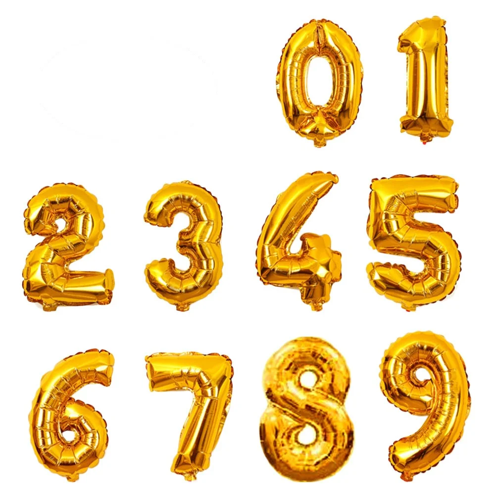 

10pcs 16 Inch Digital Number Balloons Golden Foil Aluminum Party Supplies For Birthday Wedding Holiday Decorations