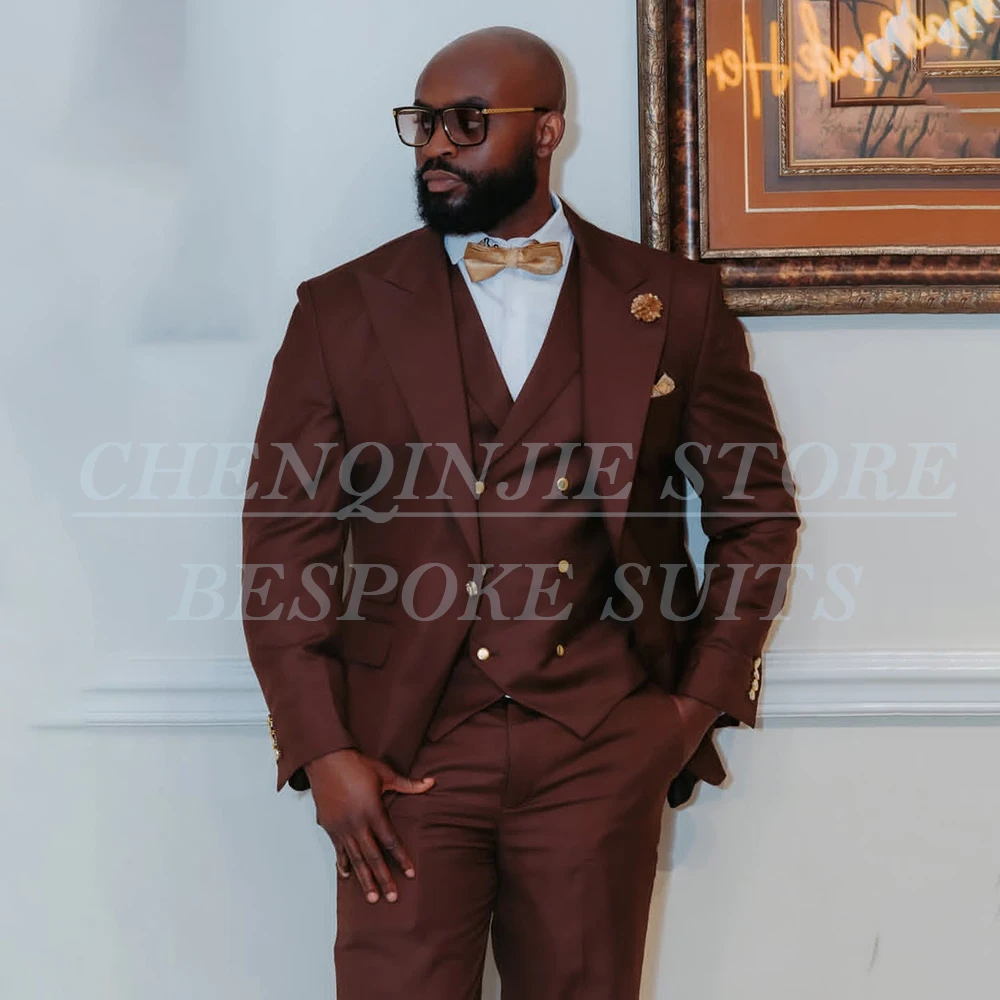 

Fashion One-Button Men's Suits 3 Piece Jacket Pants Vest Full Sets Smart Casual Business Male Clothing Costume Homme