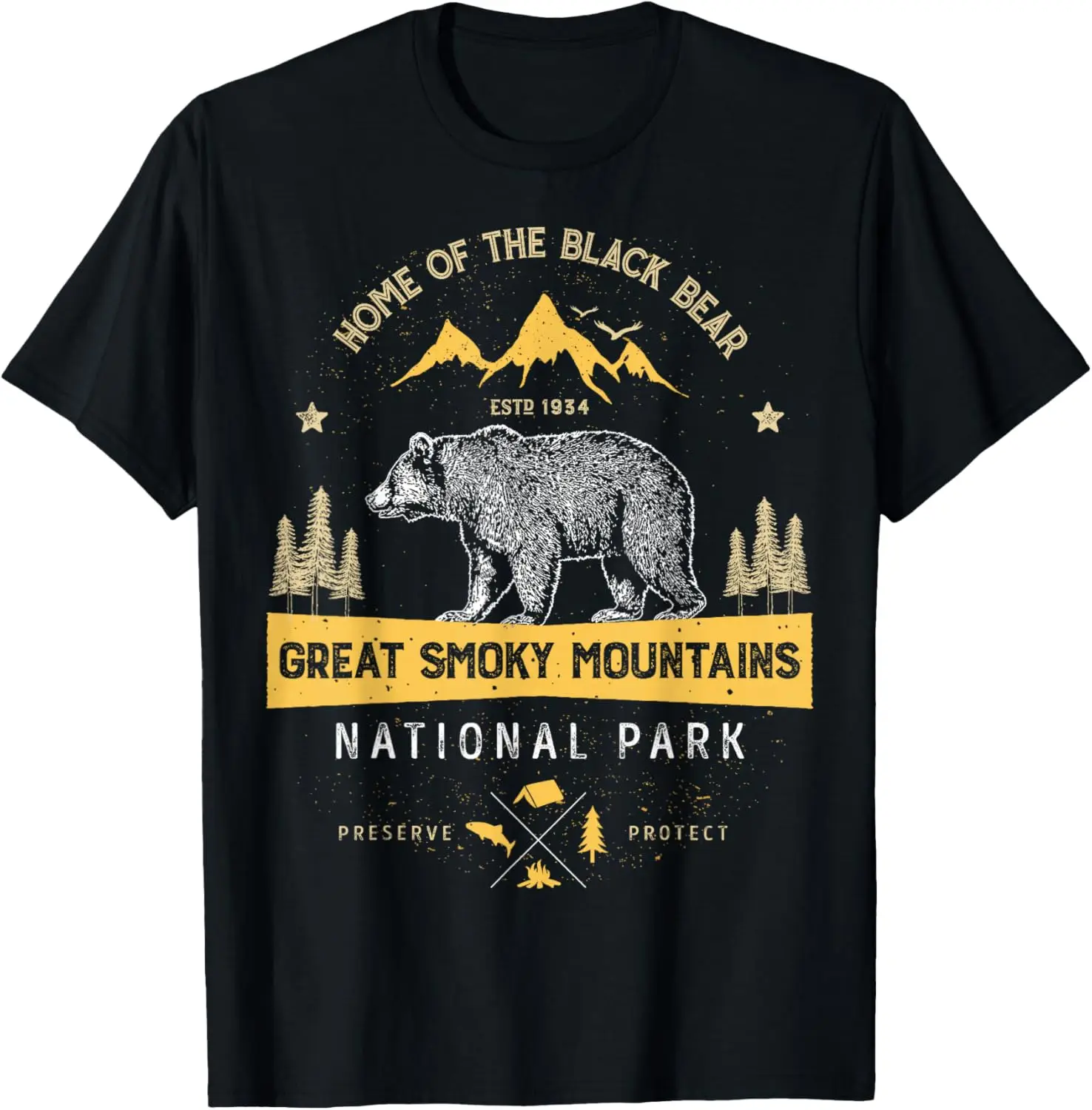 Smoky Mountains National Park T Shirt Bear Vintage T-Shirt Tee – Soft, & 100% Cotton Trendy Y2K Short-Sleeve Tee-Soft,