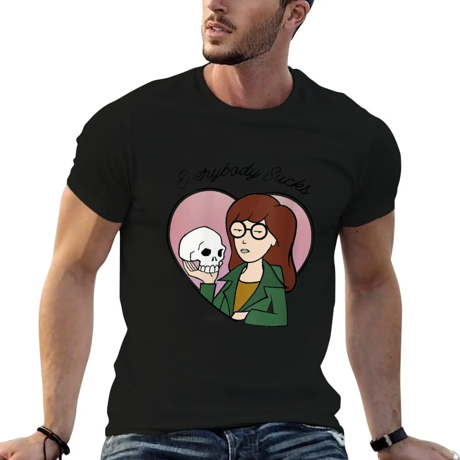 Женская футболка Daria Everybody Sucks Macbeth с принтом в виде черепа и сердца, полноцветная, для повседневной носки