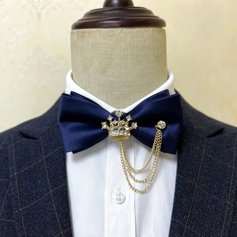 High Quality Red Black Blue Men's Bow Tie Formal Groomsman Wedding Suit Shirt Accessories Student Host Personalized Crown Bow