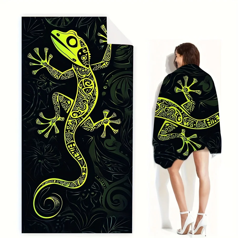 Couples Gecko Pattern Beach Towel, Polyester Quick Absorbing Soft Lightweight Romantic for Wedding Tropical Vacation Gift