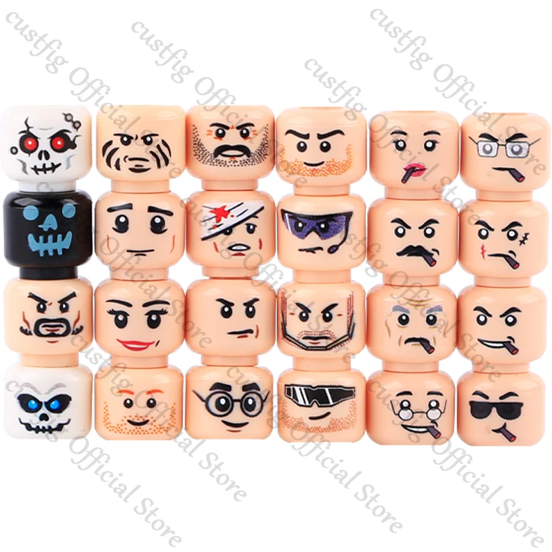 City Figure Face Expression Head Parts Building Blocks Boy Girl Doctor Zombie Hero Laugh Cry Cute Facial Mini DIY Bricks Kid Toy