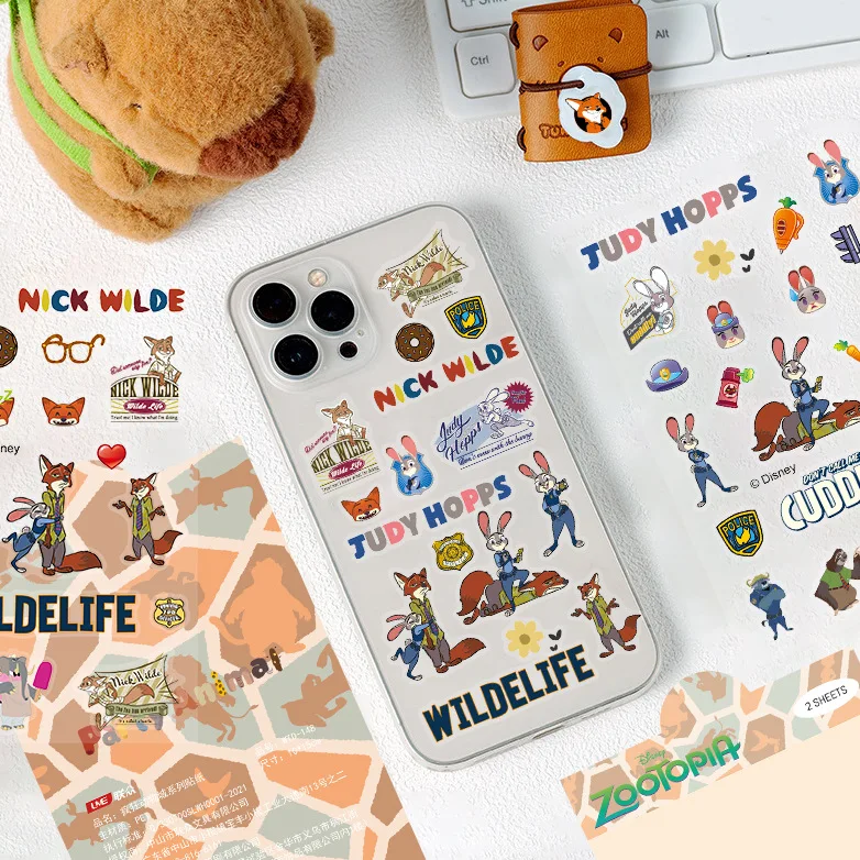 2pcs Transparent Disney Zootopia Judy Nick Cartoon Stickers Cute Anime Decals Decoration Stationery Notebook Phone PET Sticker