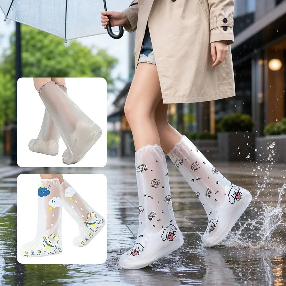 PE Waterproof Shoe Covers Thickened Lucky Rabbit Print Disposable Shoe Covers High Tube Waterproof Protective Overshoes
