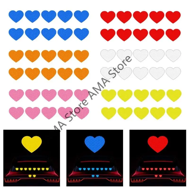 

X7JF 10 шт. светоотражающие наклейки в форме сердца всепогодные наклейки на кузов автомобиля съемный клей для автомобильных