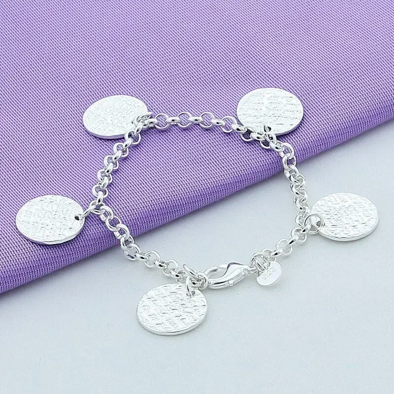 

925 Sterling Silver Round Magic Pattern Pendant Bracelet Chain Jewelry