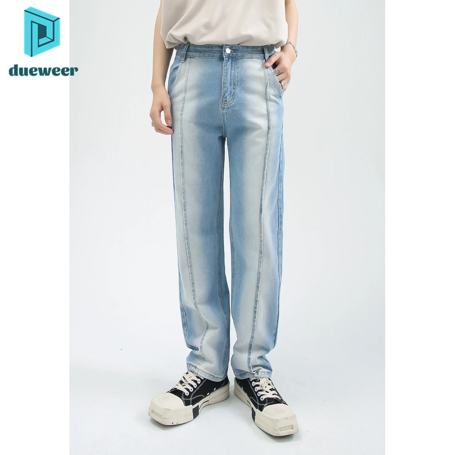 

Джинсы DUEWEER мужские стрейчевые, повседневные брюки-багги из денима, брюки с градиентом, уличная одежда в стиле пэчворк, лето