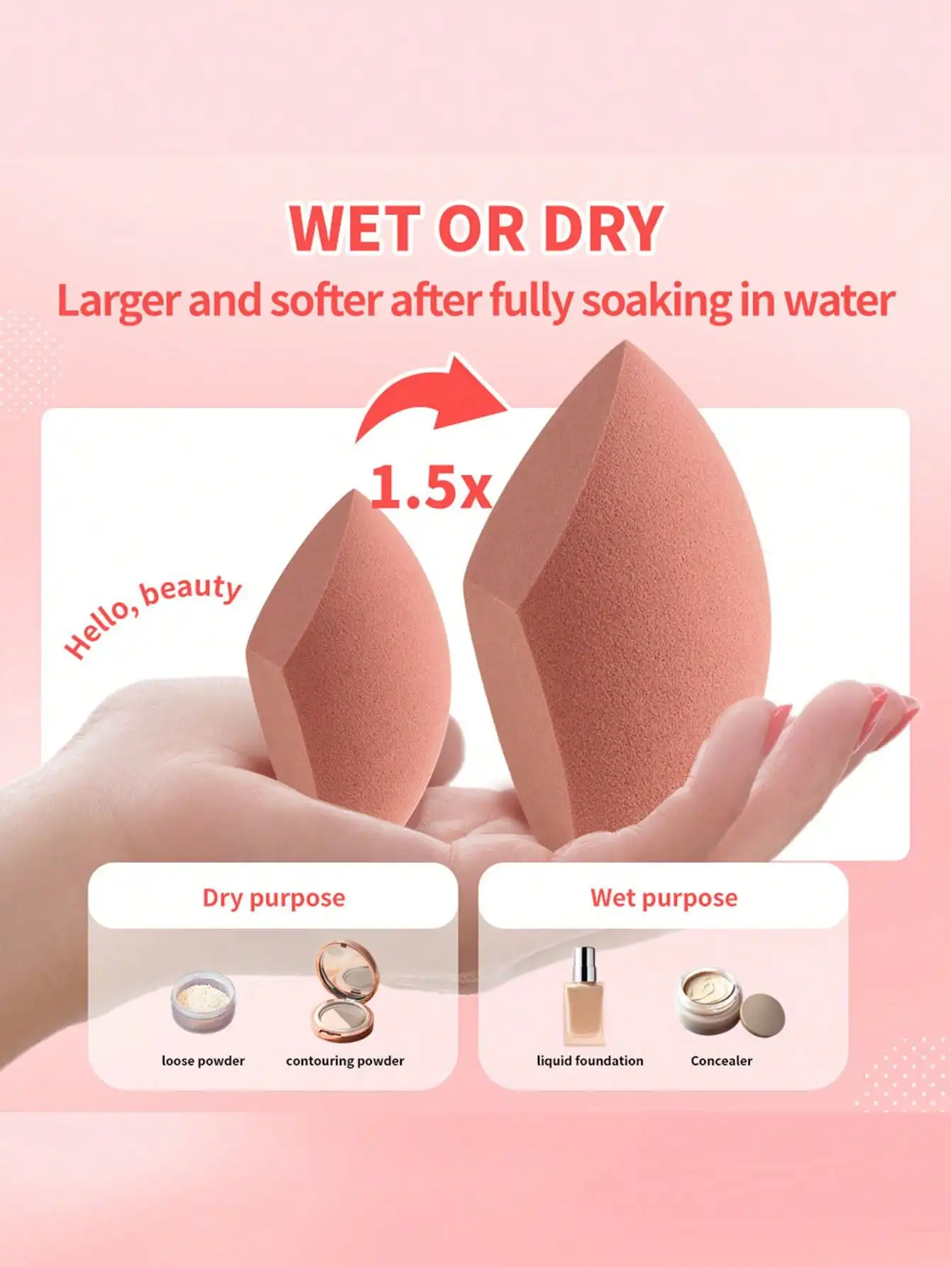 ウェットおよびドライデュアルパーパスメイクアップスポンジ、デイリーメイク用メイクアップツール、ポータブルデイリーおよびトラベル、1ラージ