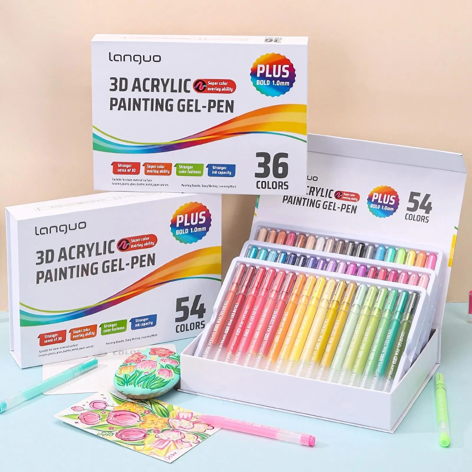 

54/36 Color 3D Acrylic Gel Pen Set, Vibrant Paint Pens for Black Paper, Rock, Glass, Fabric, Professional Art Supplies
