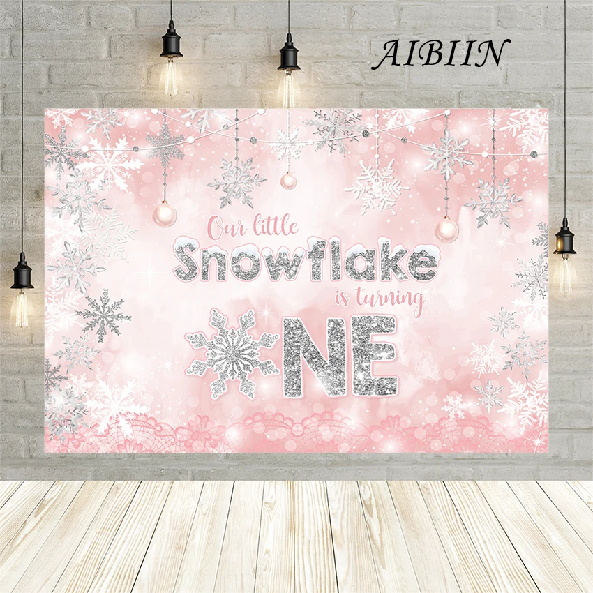 AIBIIN Happy 1st Birthday Photo Background Winter Snowflake Style Portrait Photography Birthday Background Decoration