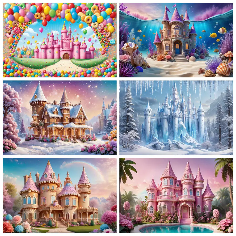 

MOON.QG Fairy Frozen Girl Birthday Party Background Photography Castle Palace forest Baby Shower Backdrop Children Photocall