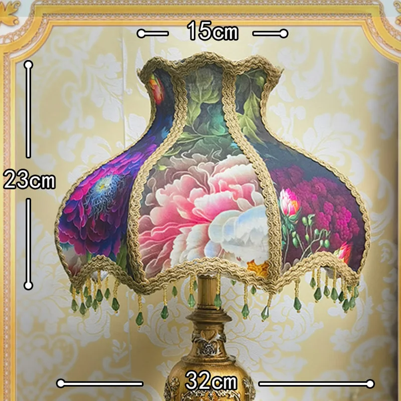 Retro Green Fabric Lampshade with Fringe Trim, E27 Screw Port Universal Replacement DIY Lamp Shell for Bedroom Living Room