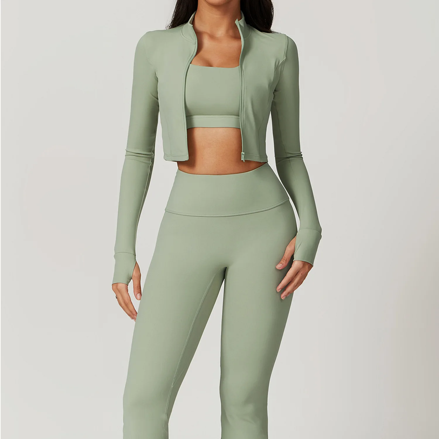 3PCS Yoga Set Women Workout Sets Sportswear Gym Clothing Fitness zipper Long Sleeve High Waist Leggings Sports Suits Yoga Suit 6