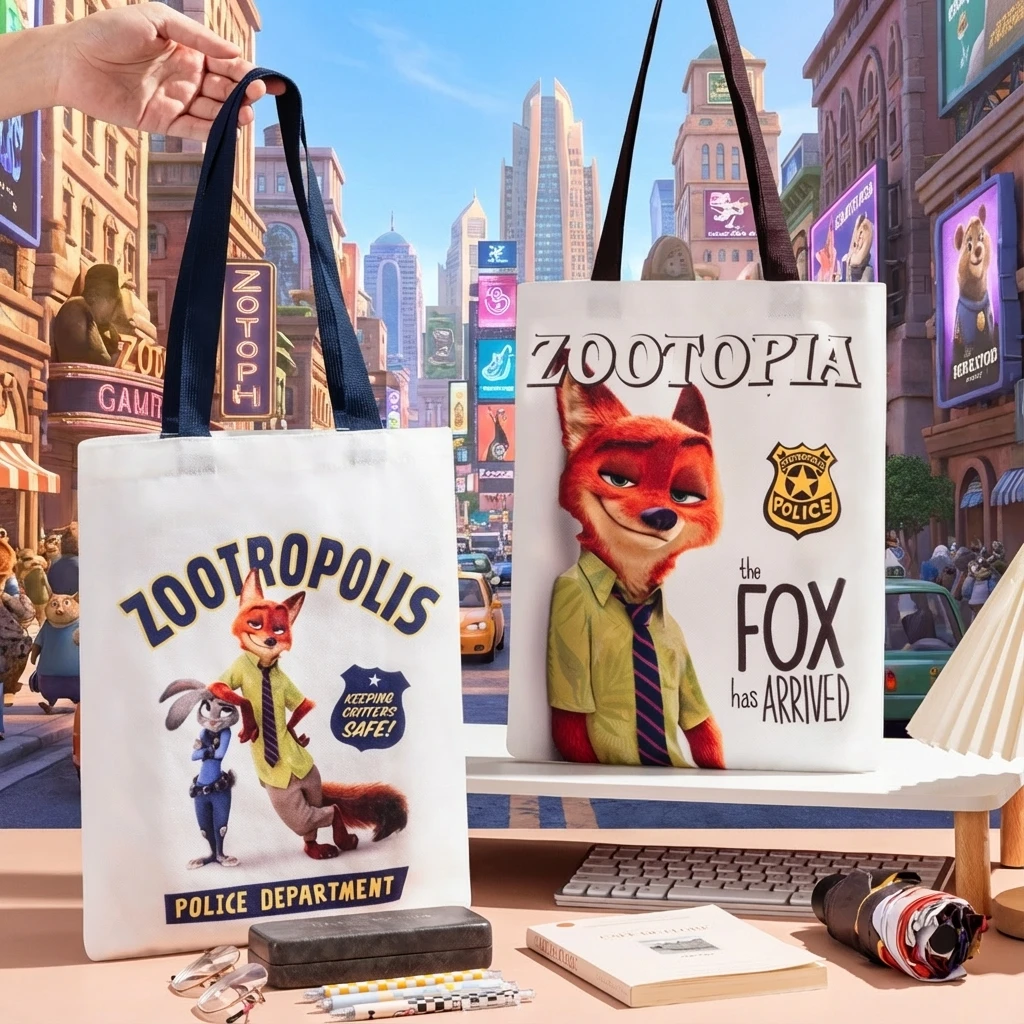 

Холщовая сумка с героями мультфильмов Диснея, сумка через плечо, Зверополис, сумасшедшие животные, город, милая большая вместительная учебная сумка, школьная сумка