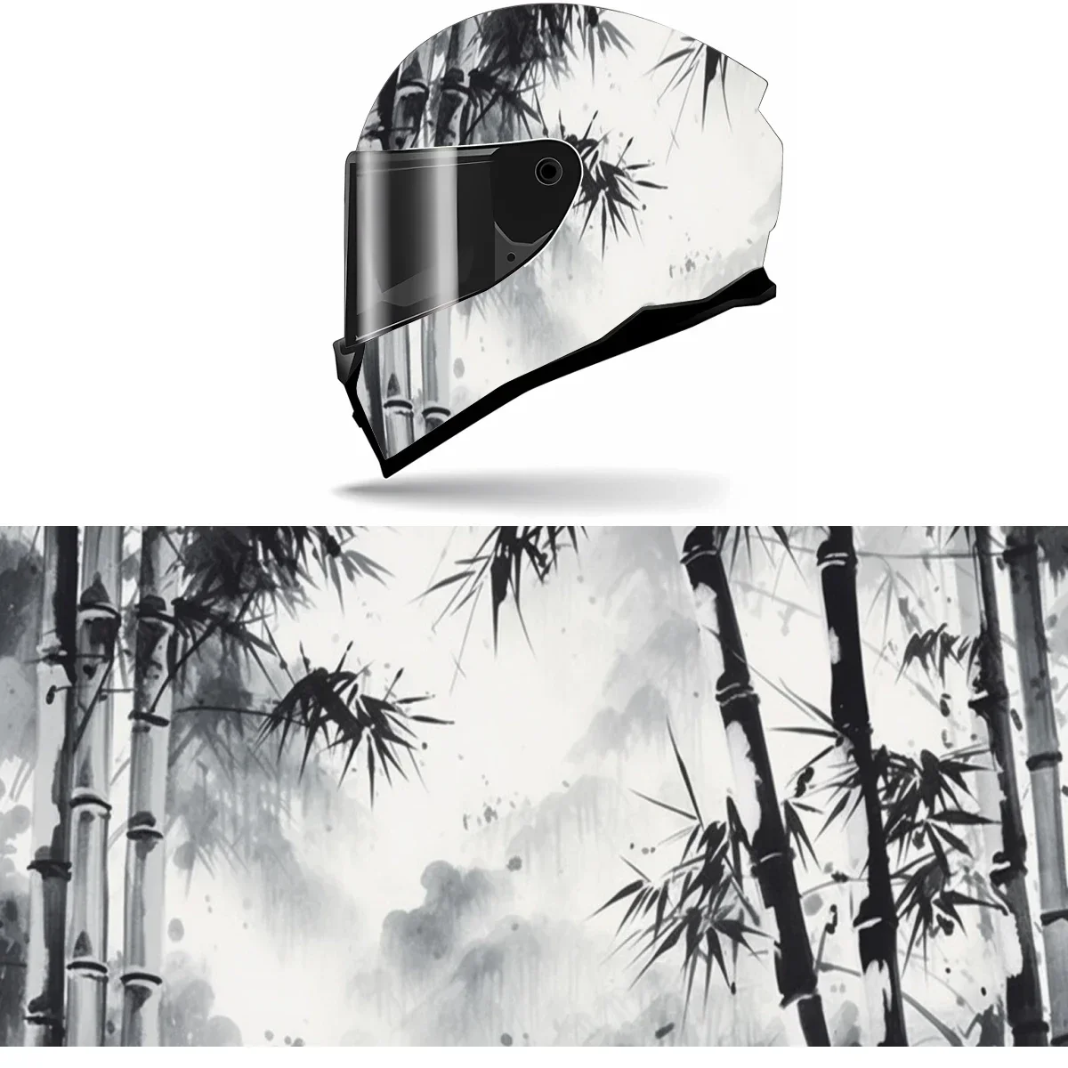 

Зеленый бамбуковый лес, картина, полная наклейка на шлем, мотоциклетный шлем, гоночная графическая наклейка, виниловая пленка, декор для шлема, наклейка