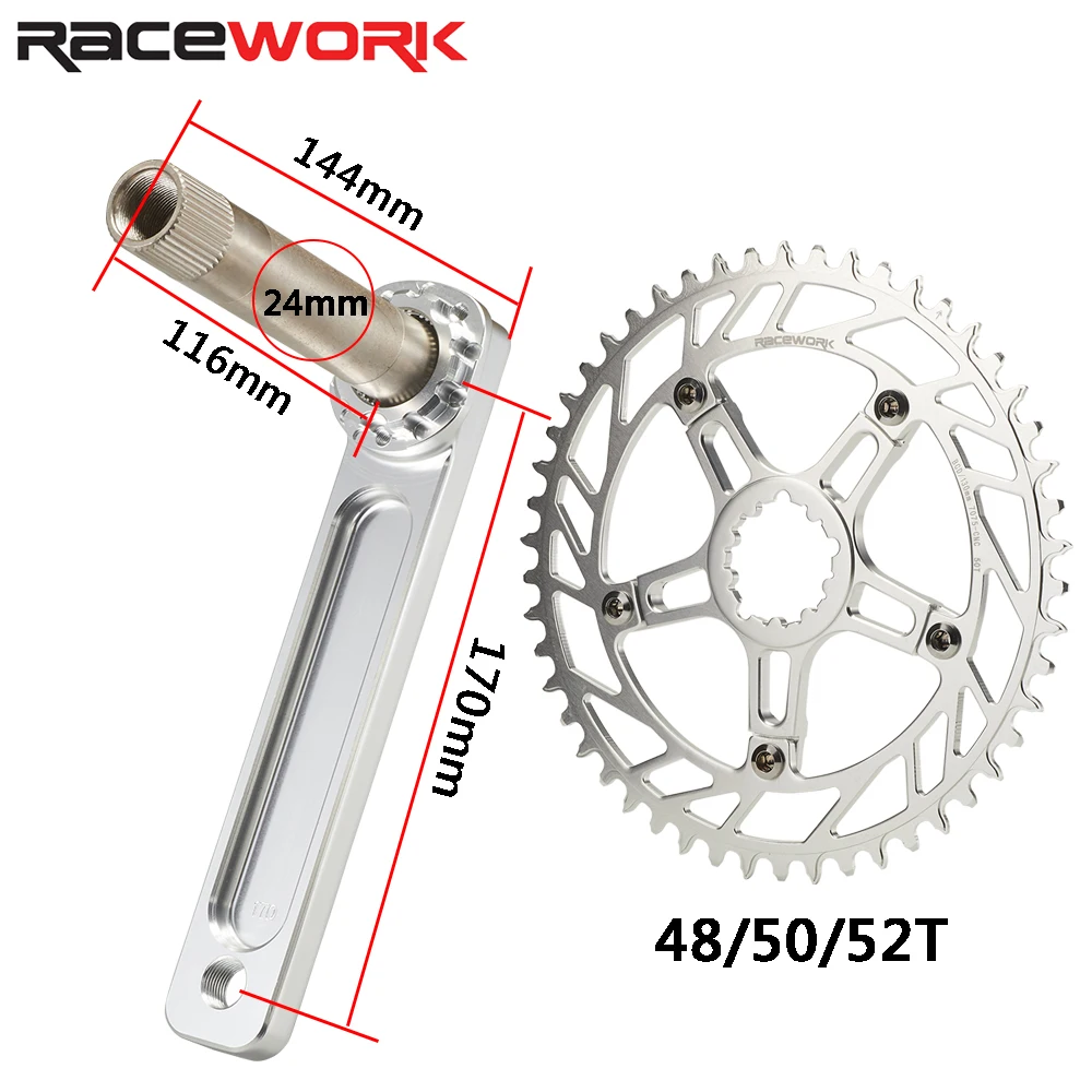 RACEWORK Road Bike Crankset 10/11/12 Speed Silver 170mm Aluminum Alloy Single Chainring 48T/50T/52T Crankset For GXP