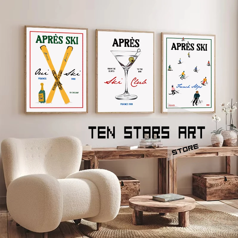 Après Ski Print French Apres Skiing Wall Art Ski Cabin Winter Poster Canvas Painting Après Cafe Aesthetic Wall Decor Art Prints