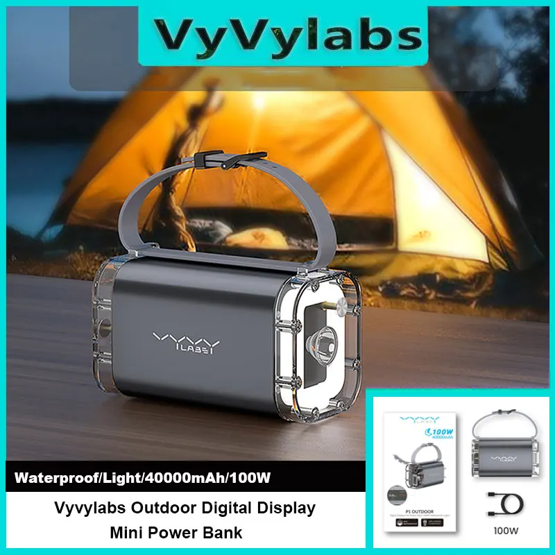 

VYVYLABS 40000mAh Power Bank 100W Fast Charge Digital Display Powerbank Portable Waterproof Charger With Light For Outdoor