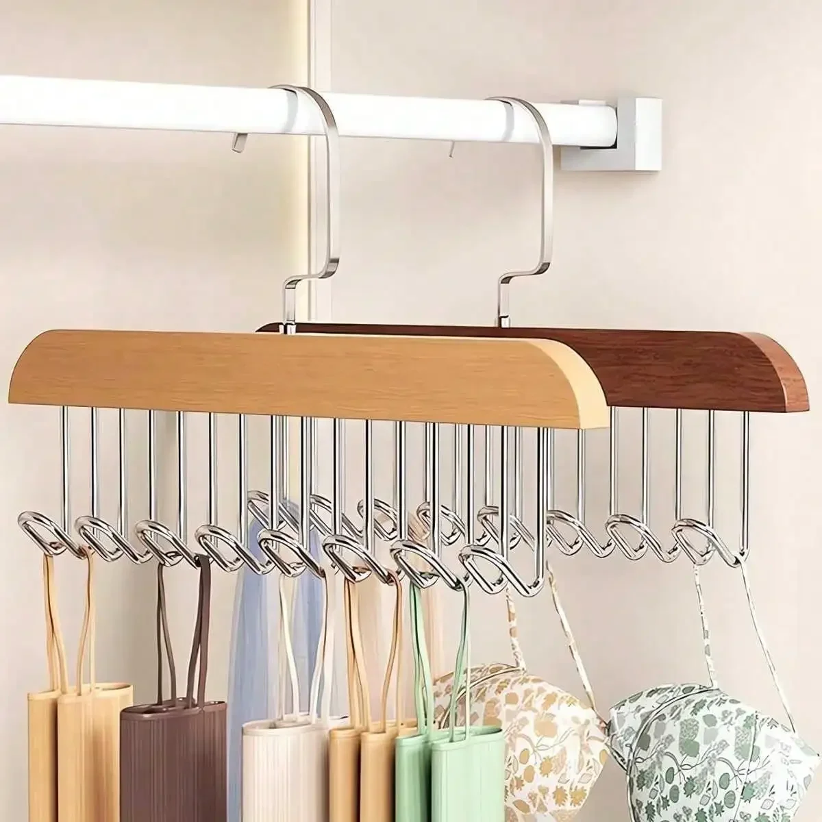 Kleiderbügel für Anzug, 8 Haken, multifunktionaler Kleiderbügel aus Holz, Sparkappen