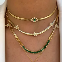 2025 High Quality Fashion 4MM Width Herringbone Snake Chain Micro Pave CZ Star Charm Choker Necklaces Wedding Jewelry For Women