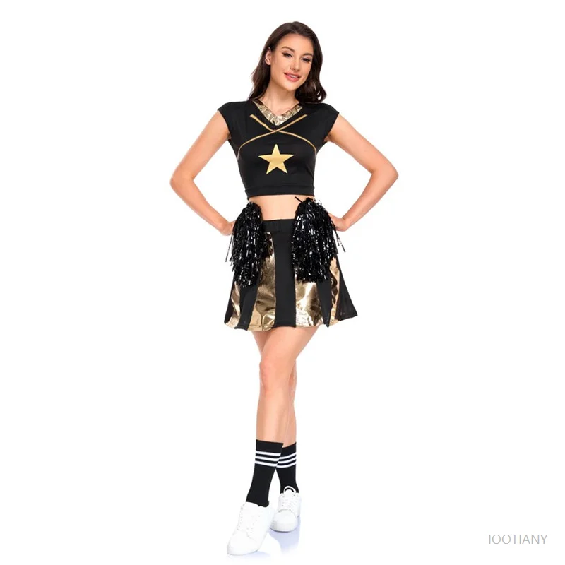 Nuevo traje de animadora Sexy para mujer, traje de baile de animadora para adultos, Top corto sin mangas con minifalda